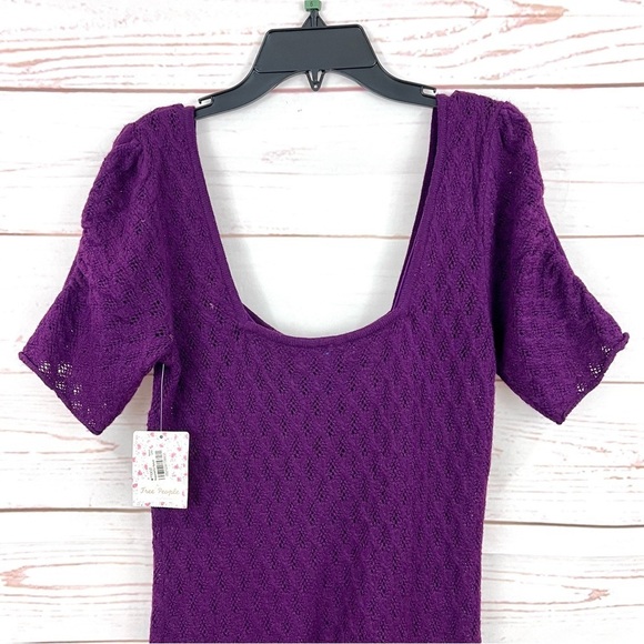 NWT Free People Amythyst Purple Crochet Knit Low Back Puff Sleeve Bodycon Dress - Picture 12 of 13